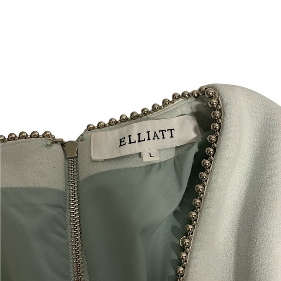 Elliatt Mint Green V Neck Beaded Detail Zip Back Scallop Front Pocket Dress SZ L - Picture 6 of 11